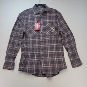 Wolverine Flannel Button Down Shirt Mens Medium Gray Red Plaid Long Sleeve